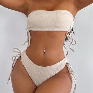 NWOT Cream Ribbed Bikini Set